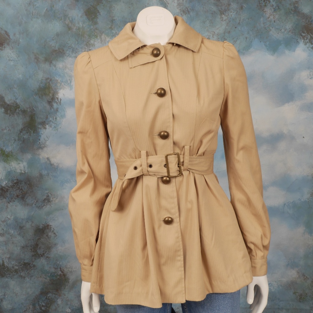Military Cream Belted Trench Coat Small